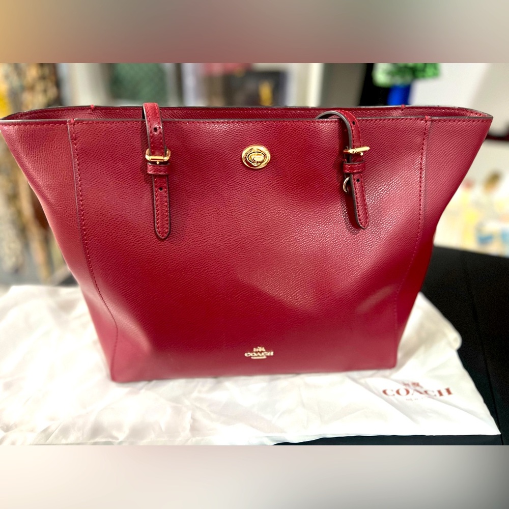 Coach deep leather red tote